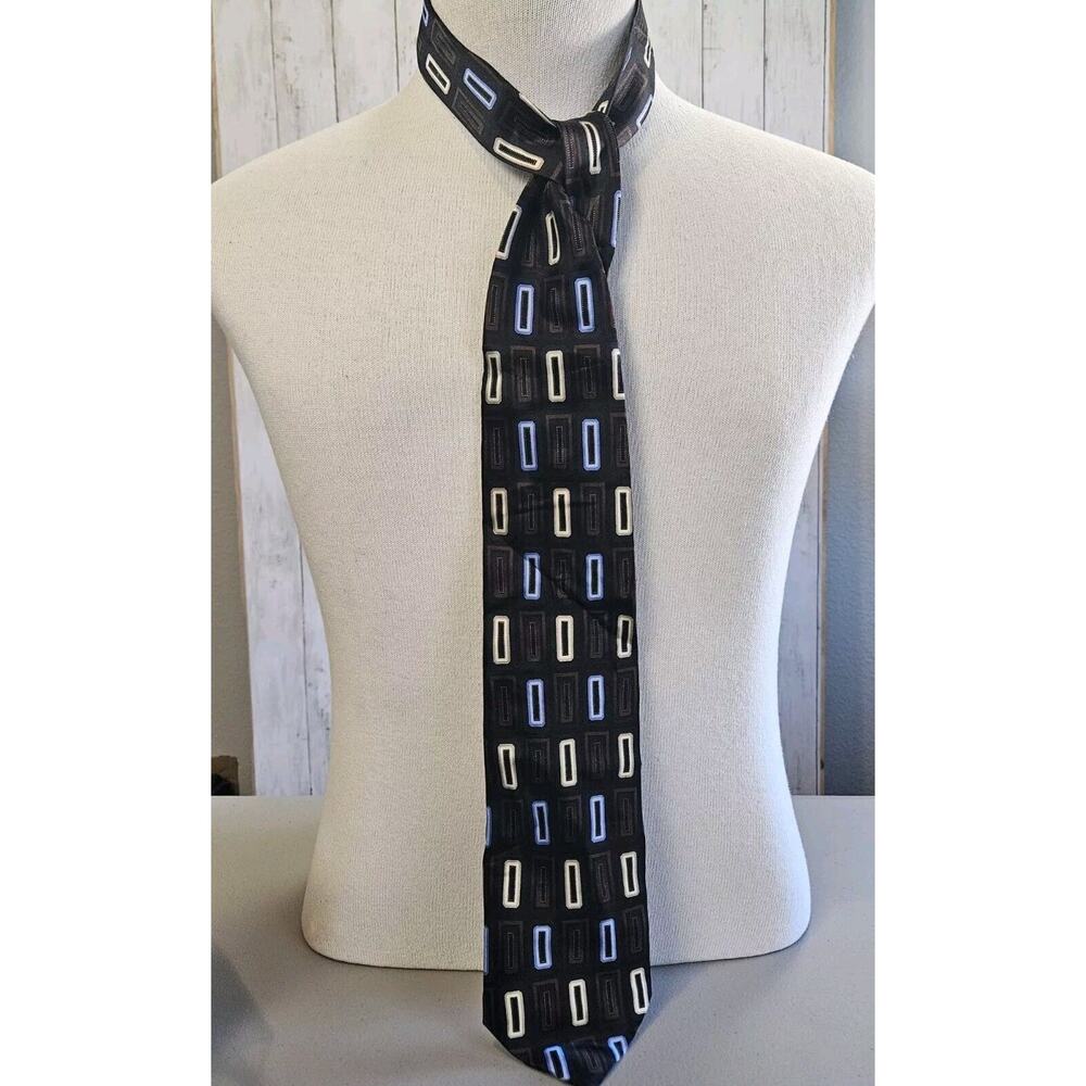 Alexander Julian Colours Men's Tie Brown Yellow Geometric Rectangles 3.5 X 58